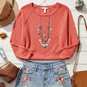 Gap Coral Marled Raglan Scoop Neck Sweater - Medium